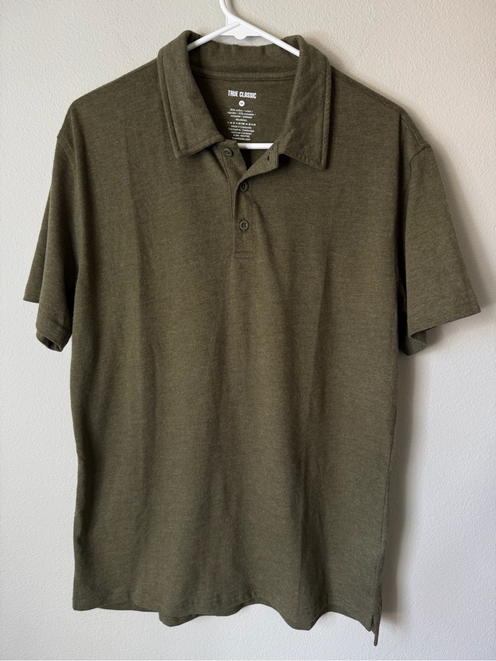 True Classic‎ Polo Shirt Mens Medium Olive Green Short Sleeve Casual Stretch